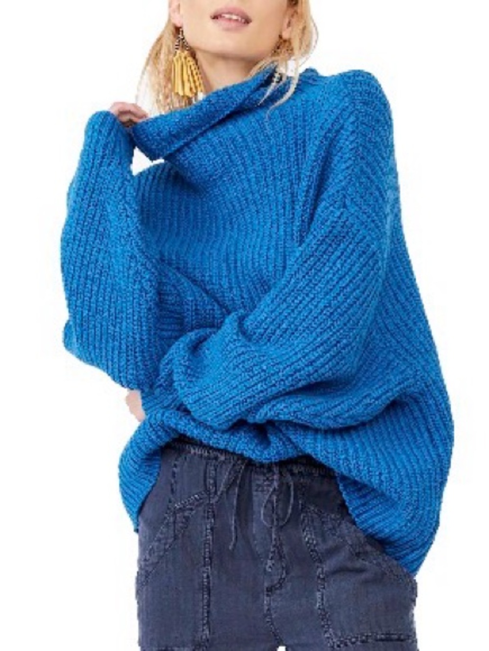 Free People Swim Too Deep Pullover XL Mykonos Blue